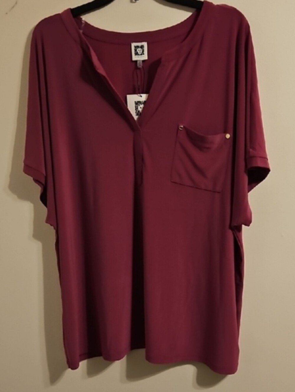Anne Klein Magenta V Neck Dolman Sleeve Blouse. NWT - Picture 7 of 7